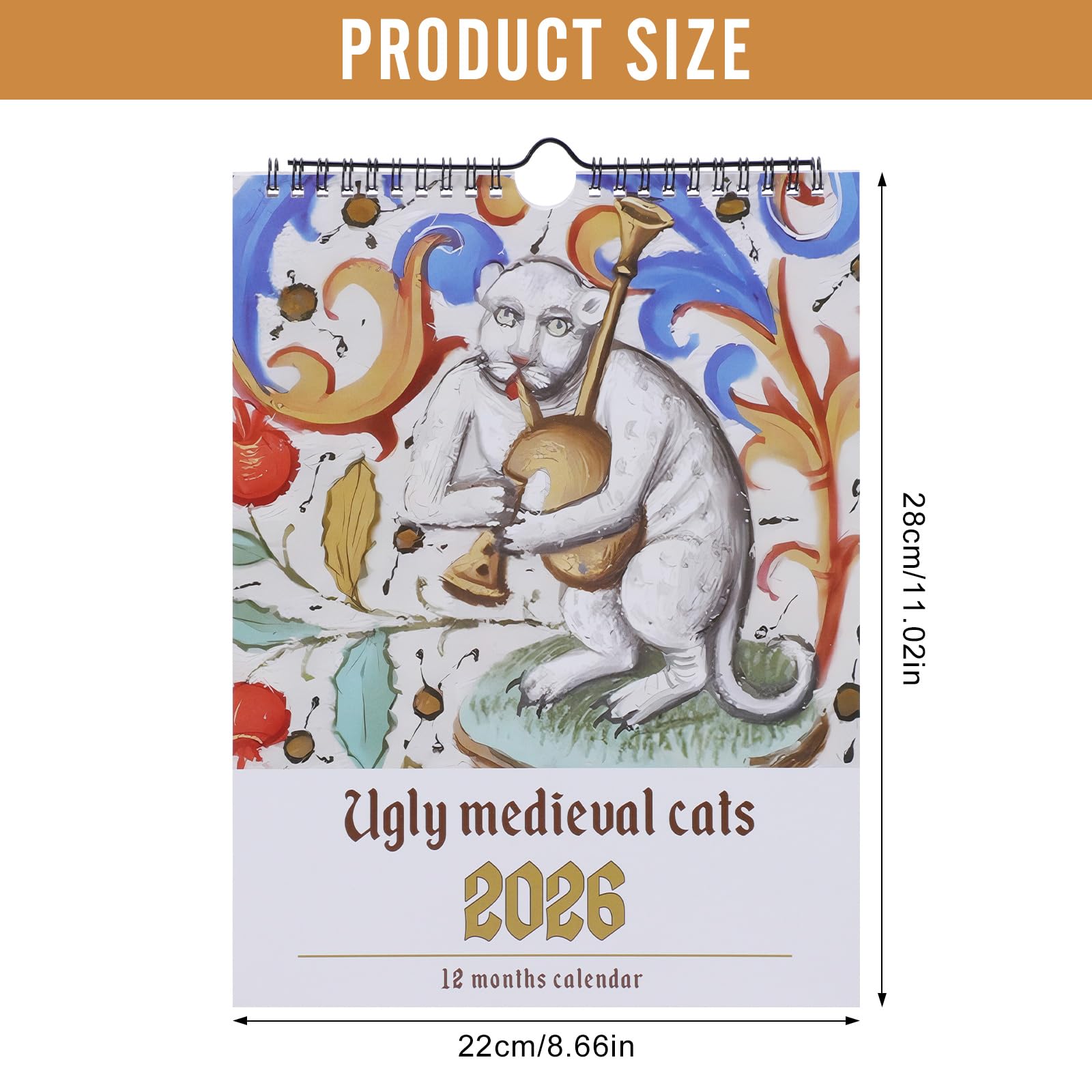 2026 Ugly Medieval Cats Calendar Whimsical Cat Design Large Font Easy To Read Calendar Decoration For The Entrance Hall & Bedroo - 21 - View #7