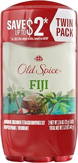 Old Spice Fiji Men's Antiperspirant Deodorant - 24/7 Sweat & Odor Protection, Dry Feel, Coconut Palm Tree Scent, Gentle Skin, 2.6oz Pack of 2
