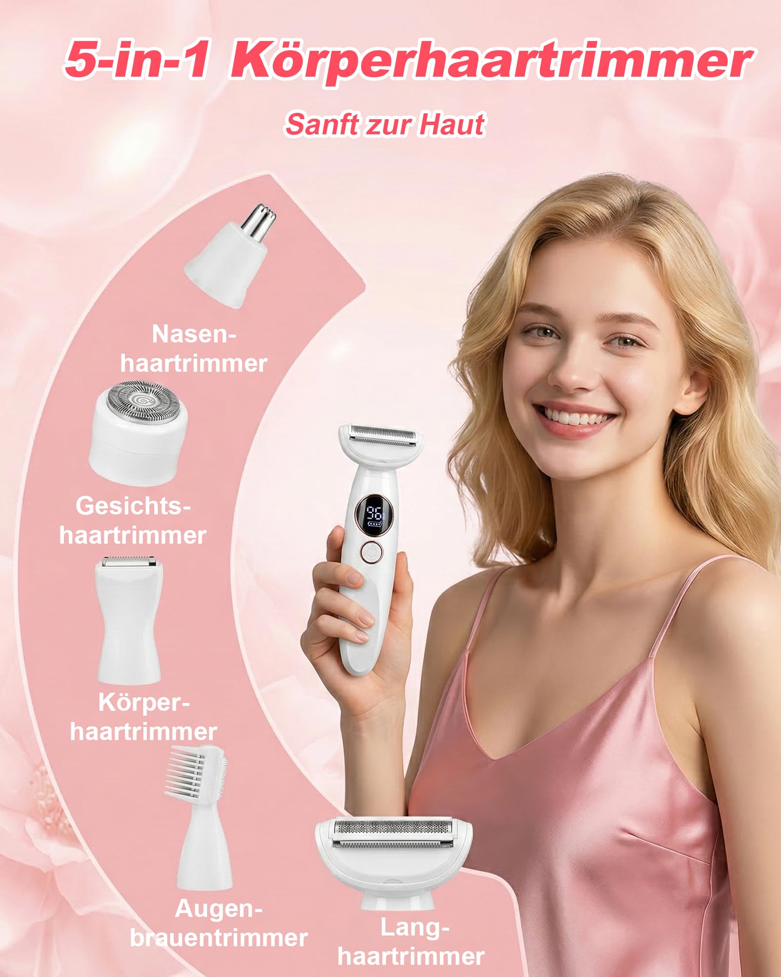 Carehabi 5-in-1 Intimrasierer für Frauen & Rasierer Damen Elektrisch- Wasserdicht IPX7 Damenrasierer für Intimbereich, Gesicht, Bikini & Körper - Lady Shaver mit USB Ladestation & Augenbrauen Trimmer
