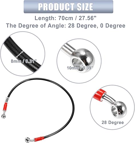 Miniatura 5 de X AUTOHAUX 27.6 in 27.56 "Longitud 0.394 in ID motocicleta freno hidráulico tubo manguera aceite tubo 28 0 acero inoxidable trenzado cable para ATV