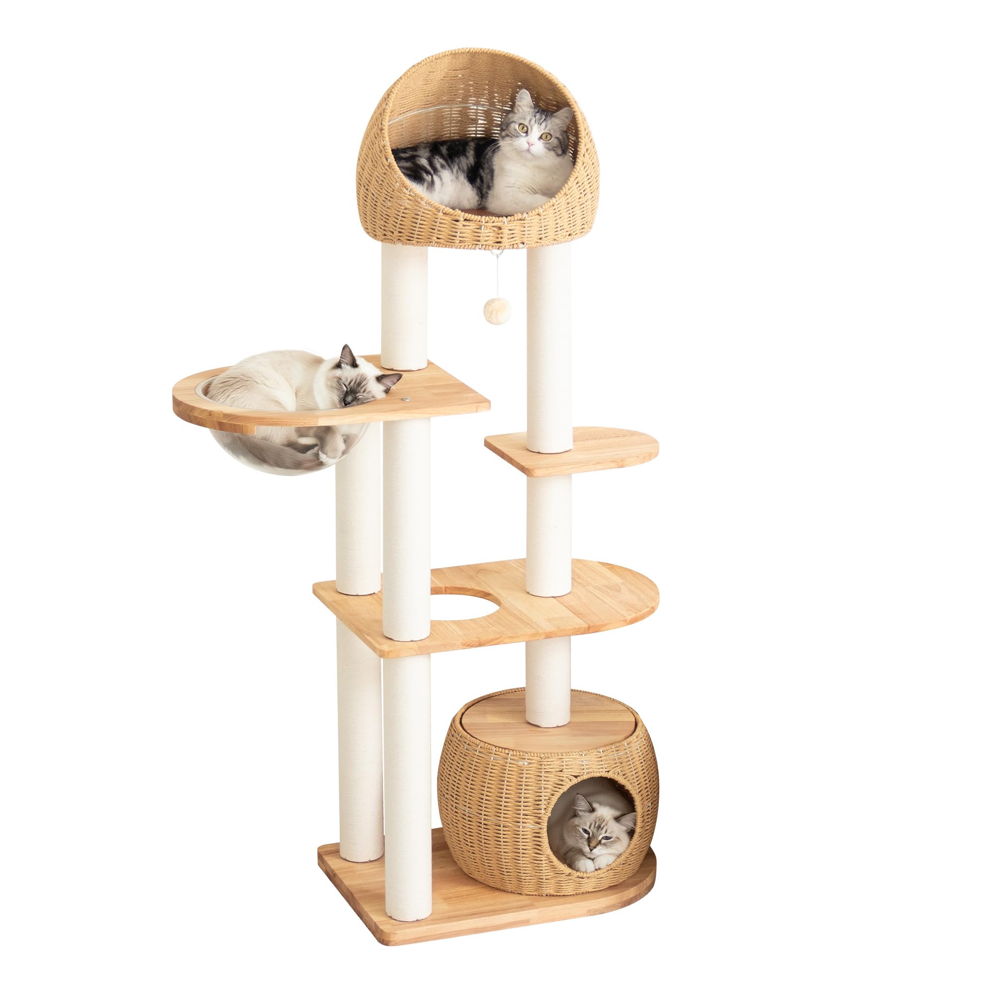 Amazon | PETTIFUL キャットタワー 木製 【天然木使用】 大型 据え置き