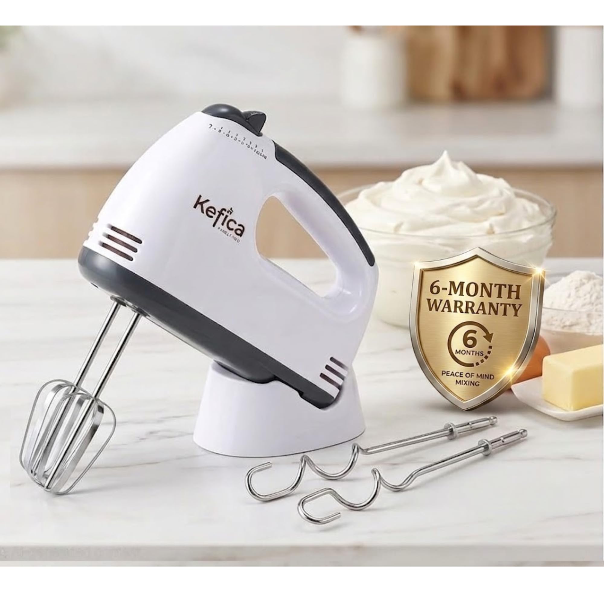 Electric Hand Mixer for Kitchen, 7 Speed Handheld Cake Mixer with 2 Stainless Steel Beaters & 2 Dough Hooks, Portable Electric Beater for Cake, Cream, Eggs, Baking & Dough Mixing-image-2
