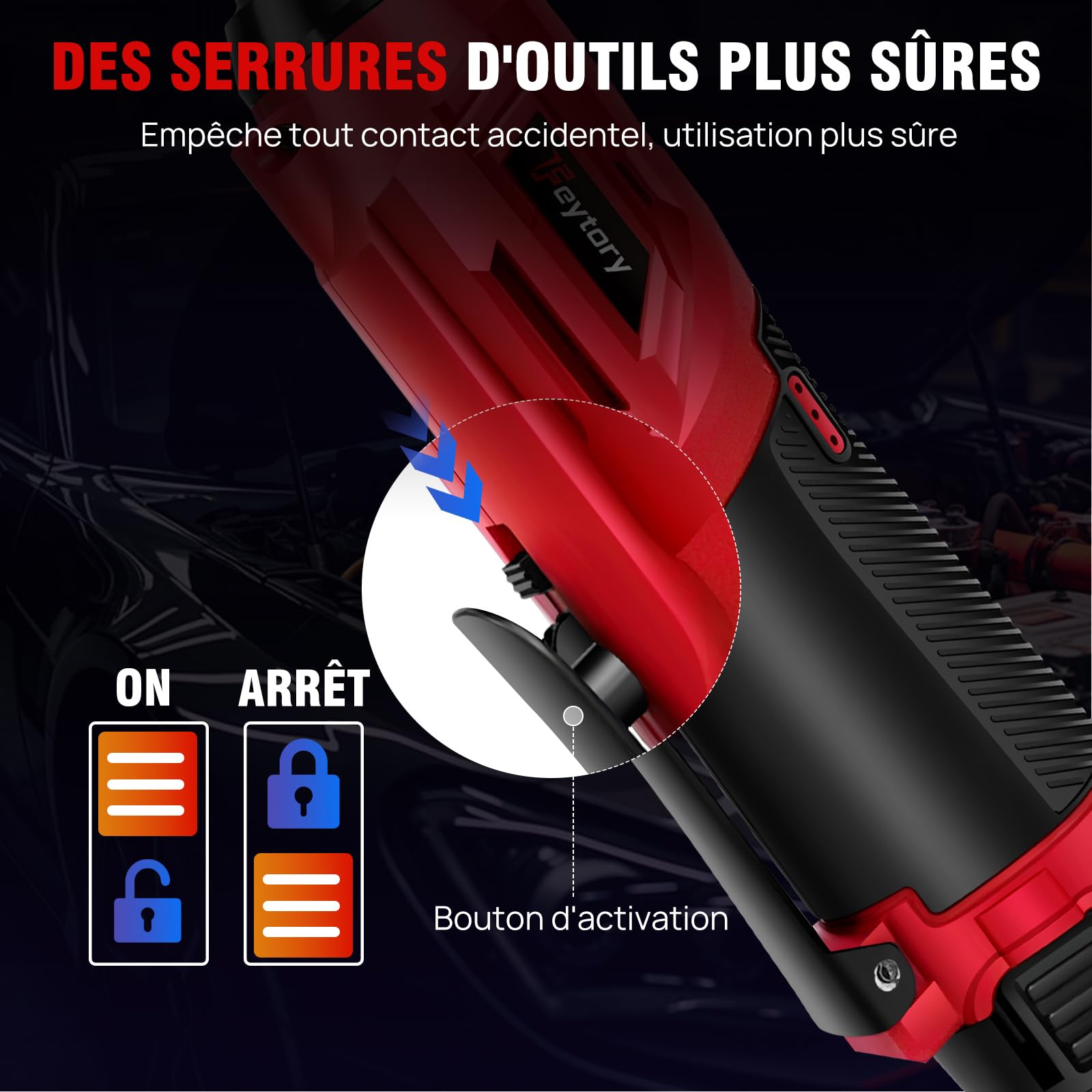 Clé à Cliquet Sans Fil 3/8'', Trousse à outils pour clé à angle droit 90°, 12V Électrique cliquet Clé avec lampe de travail à LED, 300RPM 40Nm Clé à cliquet, 2x1,5Ah batteries Charge rapide, 7 prises