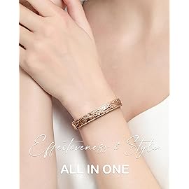 Feraco Copper Therapy Bracelets for Women, Pure Copper Magnetic Cuff Bracelet with Neodymium Magnets, Adjustable with Gift Box, Vintage Flower (Rose Gold)