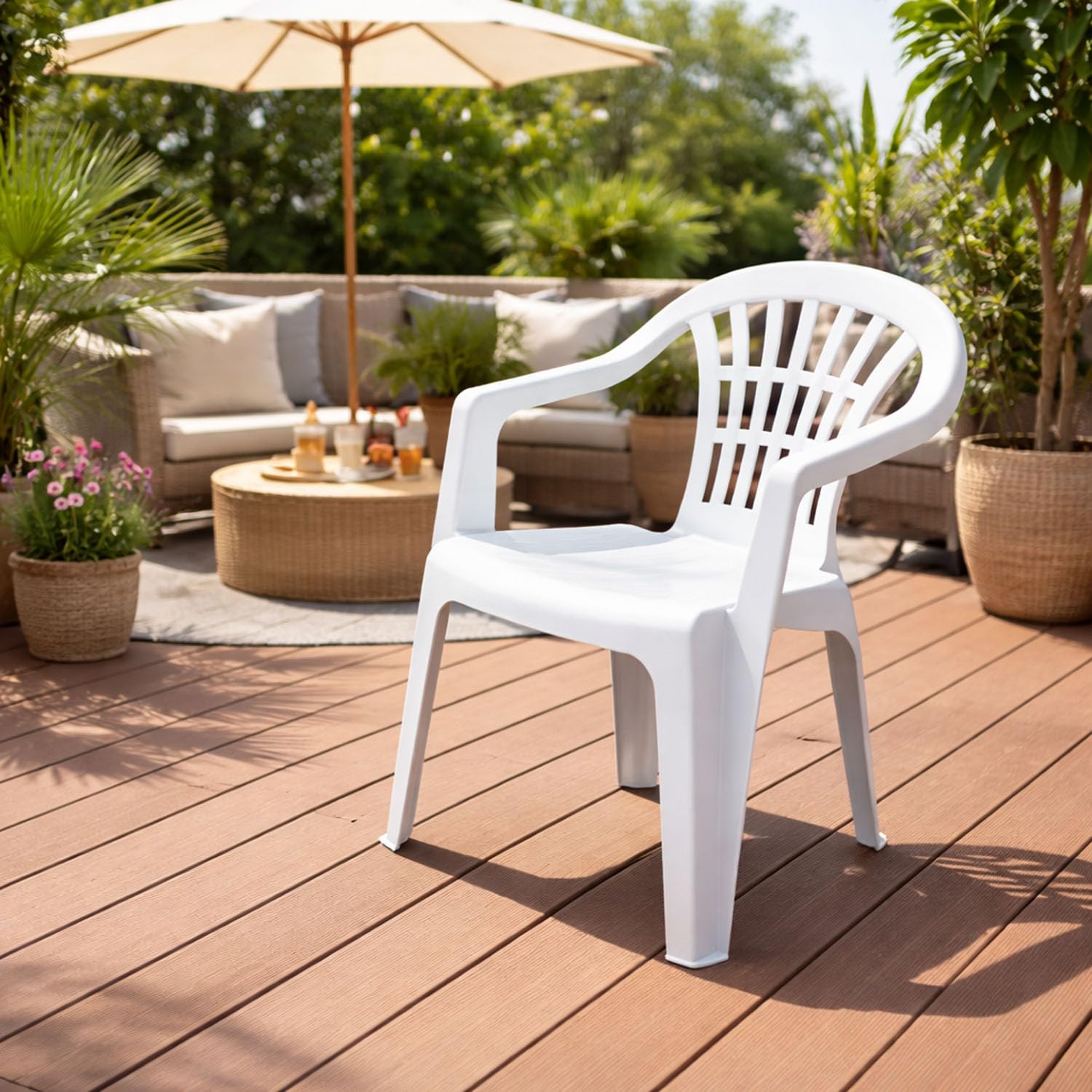 Mojawo Stapelstuhl Gartenstuhl Altea Outdoor Bistrostuhl Gartensessel Balkonstuhl Kunststoff stapelbar Balkonmöbel Gartenmöbel Weiß