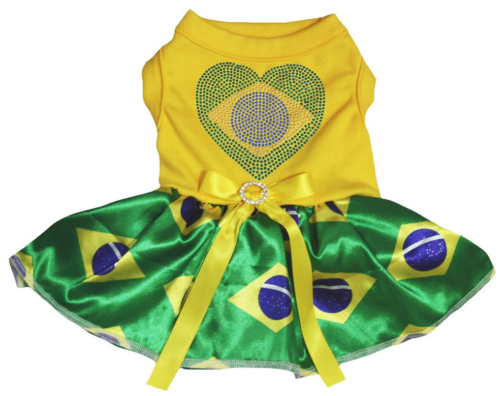 Camicia Brasile bandiera tutù cuore giallo per cane vestito
