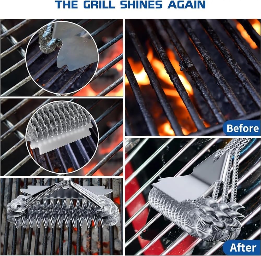 Spazzola e raschietto per griglia in acciaio inox, senza setole, spazzola per griglia per barbecue all'aperto, pulizia barbecue, 43,2 cm
