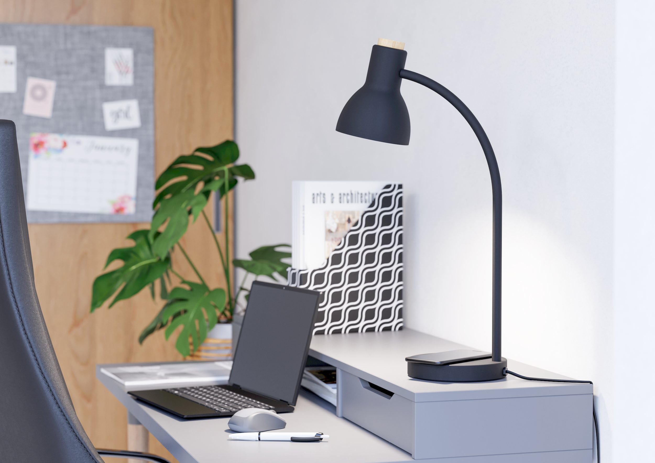 EGLO LED Tischlampe Veradal-QI, Nachttischlampe mit QI-Ladefunktion | Tischleuchte Touch dimmbar aus Holz in Natur, Metall in Schwarz und Creme, Schlafzimmer Tisch Lampe, warmweiß