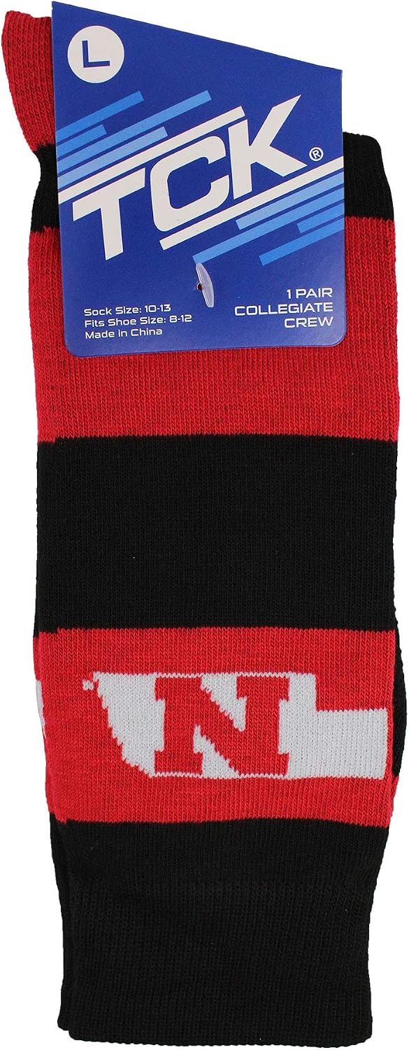 TCK NCAA College Team Striped Crew Socks - Men's Dress & Casual Game Day Apparel - Soft Breathable Polyester Blend, 1 Pair