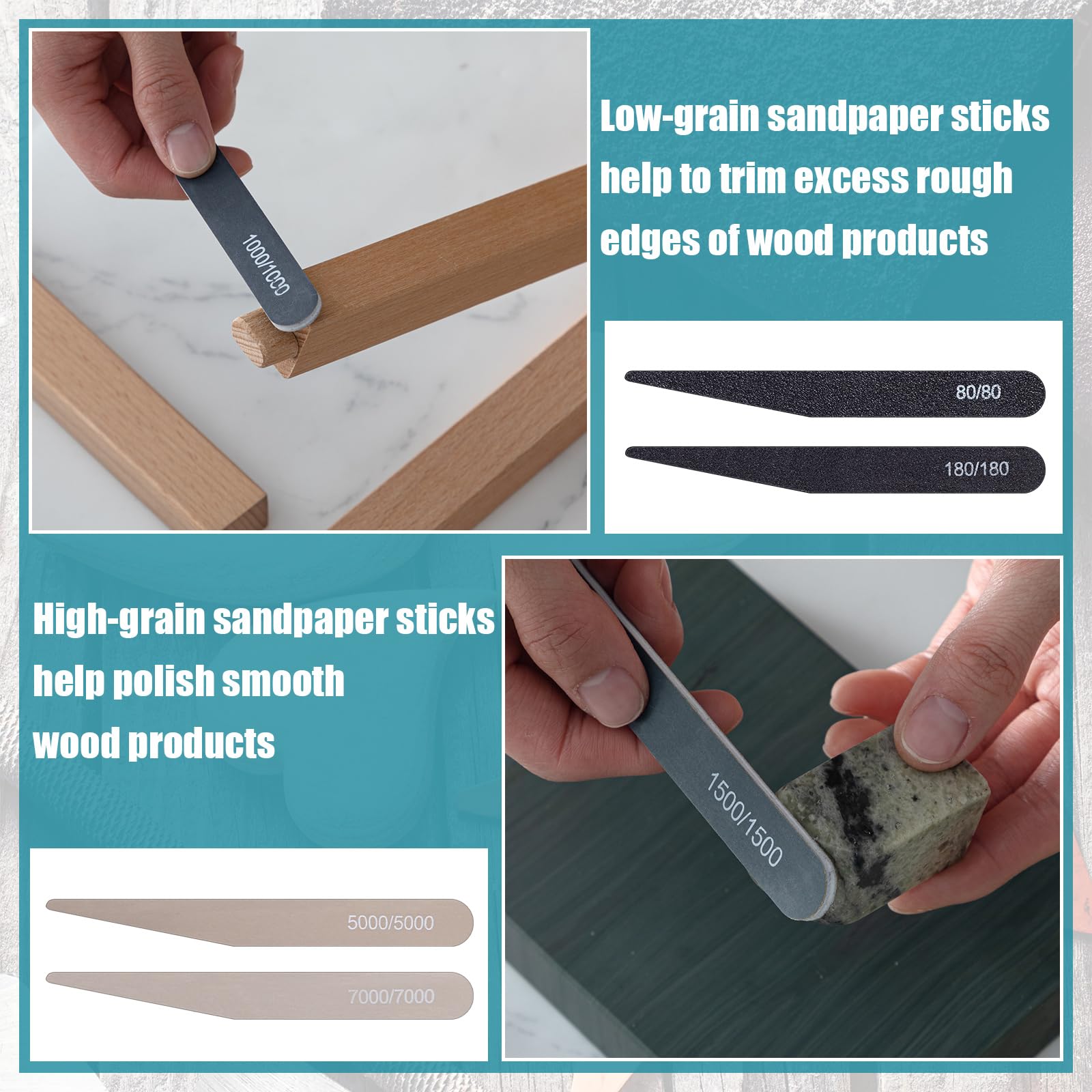 Honoson 20 Pcs Sanding Sticks for Plastic Models 3D Print Polishing Sticks Assorted Metal and Wood Sanding Tools Accessory for Model Craft Amateur Beginner(Low Grits and High Grits,Stylish Style) - Image 4