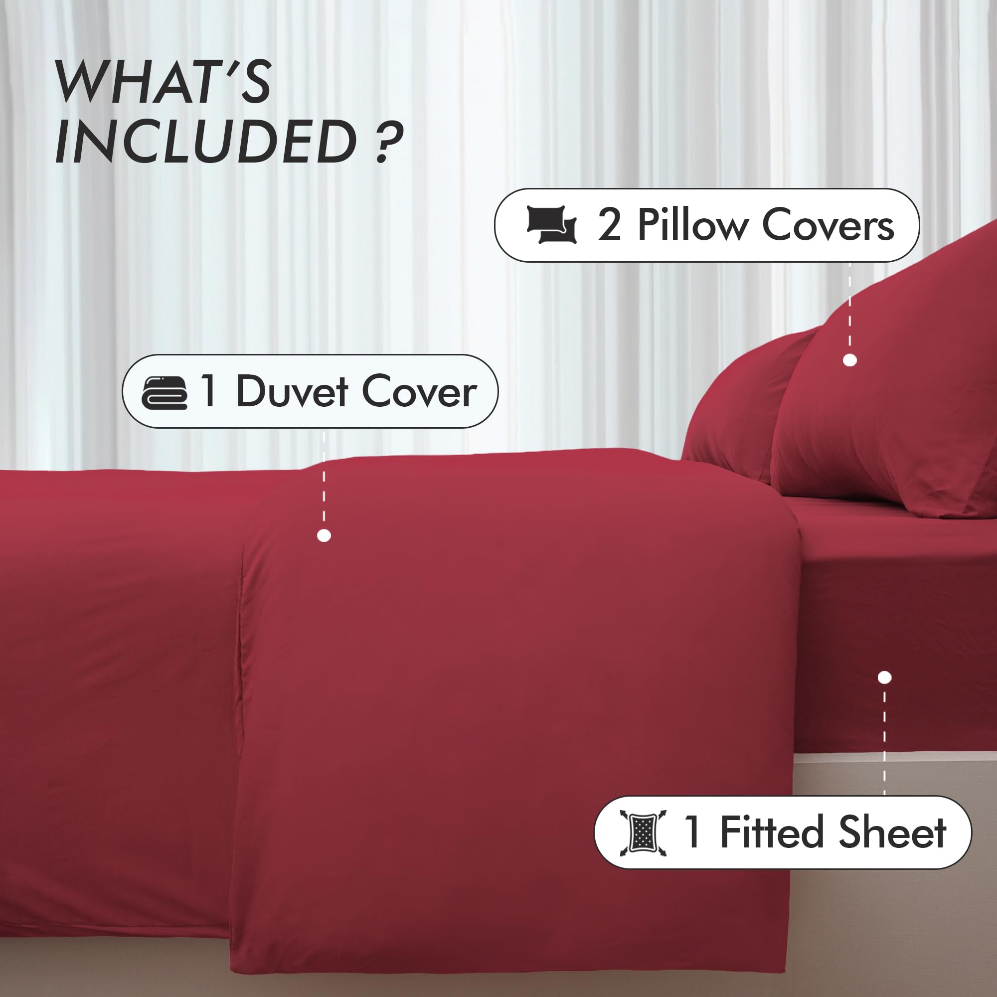 Novo Home Bedding Set King with Fitted Sheet, Duvet Cover & 2 Pillowcases - Red Microfibre 4 Piece Bed Set - Image 2