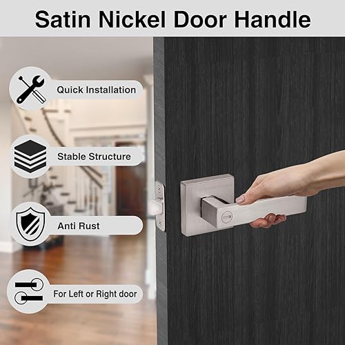 Miniatura 10 de Juego de 5 manijas de puerta de interior color negro, cuadradas, sin llave, paquete de 5 manijas de puerta de privacidad para dormitorio o baño,