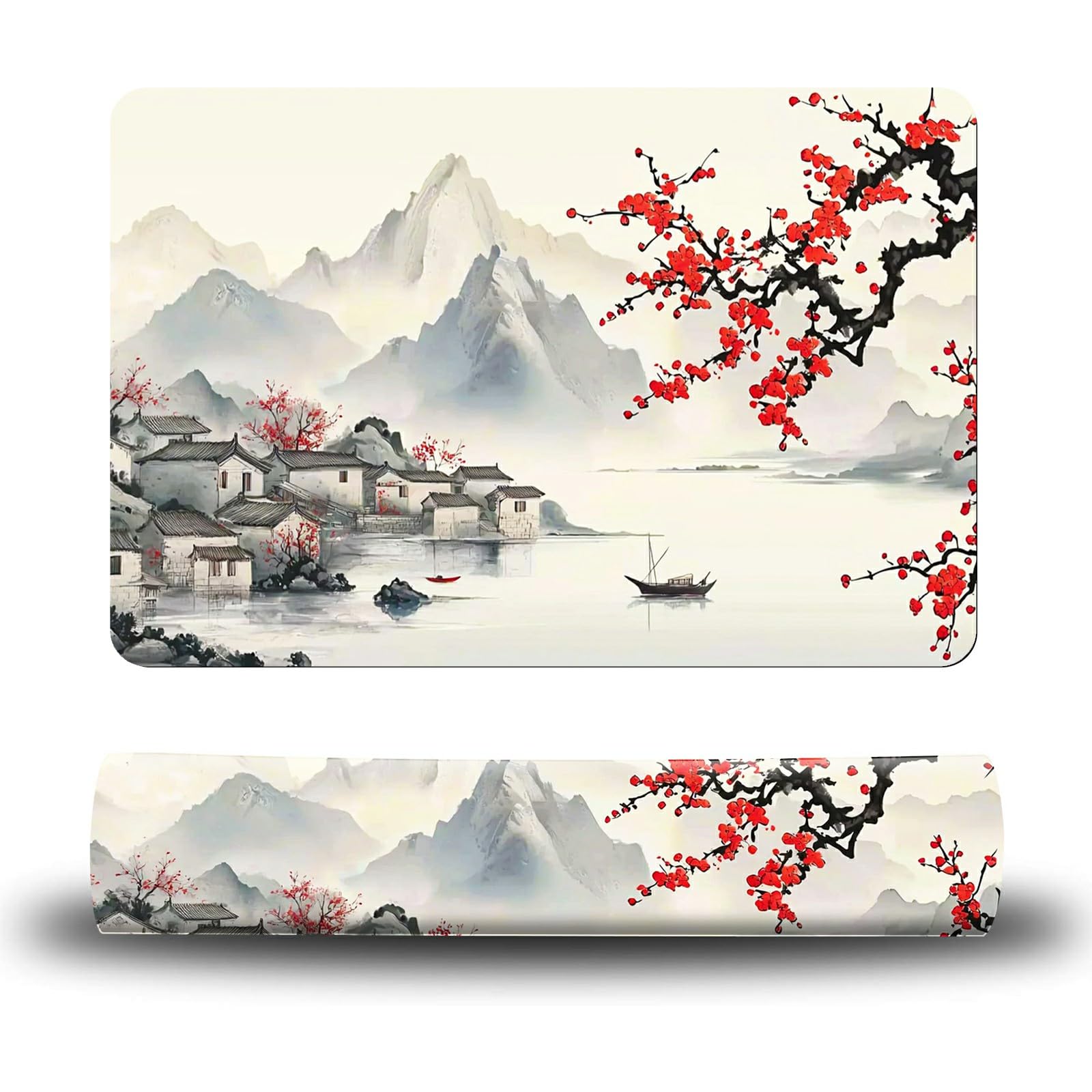 Dikoer Dog Food Mat, 19.6" x 23.6" Absorbent Pet Feeding Mat for Food and Water, Waterproof Diatom Mud Pet Placemat with Non-Slip Rubber Backing, Cat Bowl Mat for Floors - Watercolor Peach Blossoms