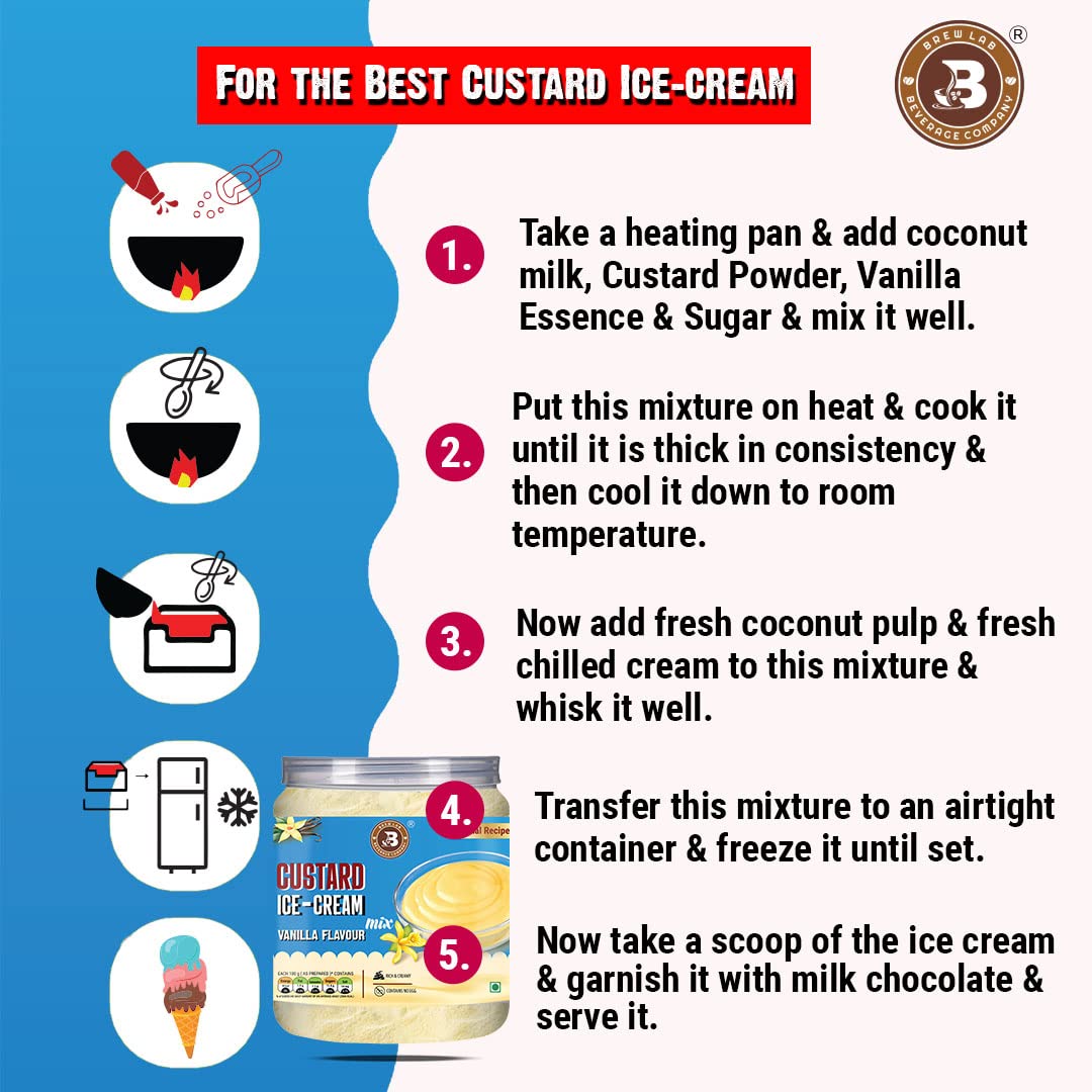 Brew Lab Creamy & Tasty Custard Ice Cream Vanilla | Perfect Dessert Mix | 250 g 2