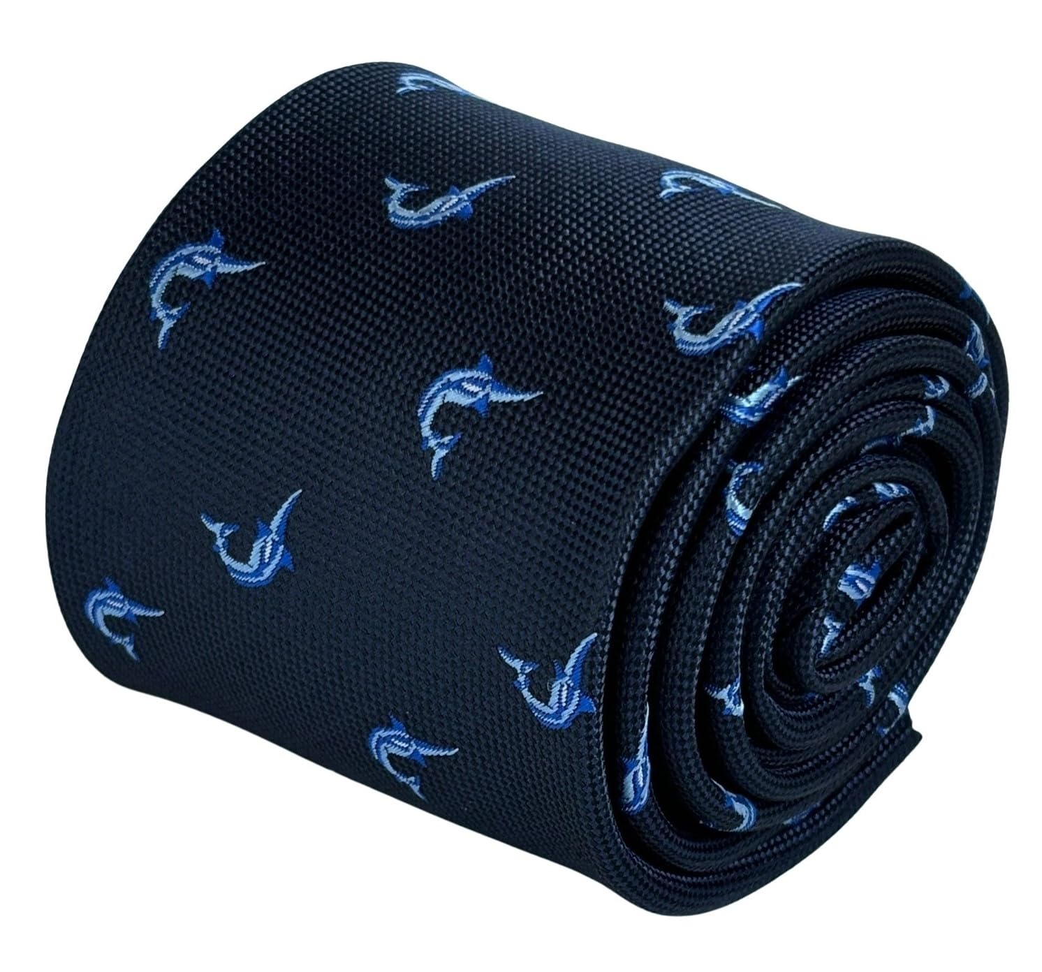 Frederick Thomas Men's Gold Navy Blue Swordfish Design Fishing Tie For 8Cm Width And 147Cm Length Necktie. Ideal For Formal And Casual Occasions