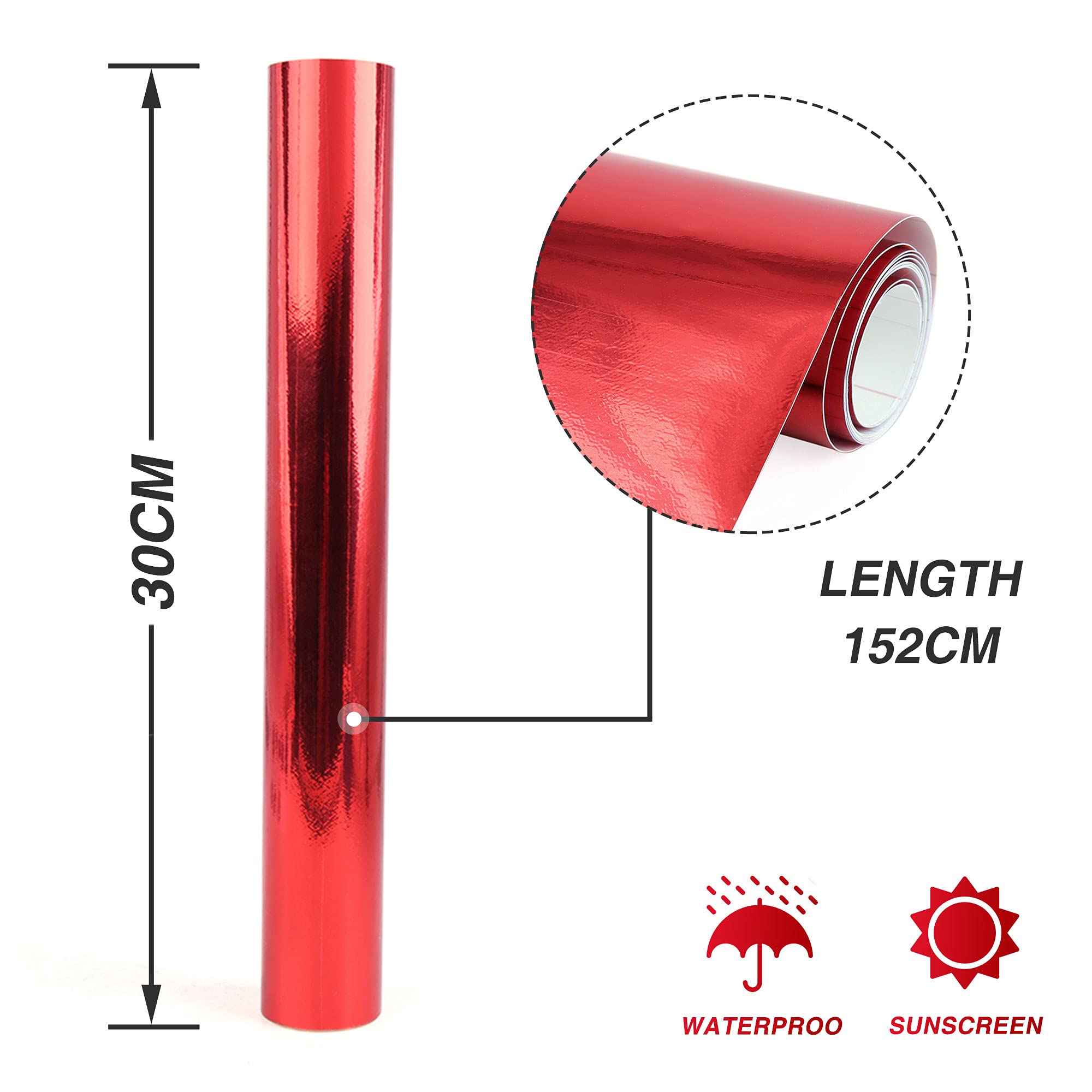 uxcell Chrome Red Bubble Free Self Adhesive Car Vinyl Film Wrap Sticker Decal 152cm x 30cm