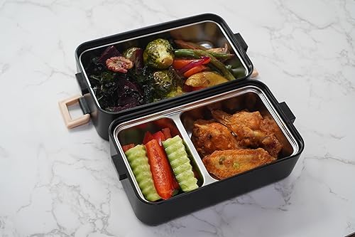 Miniatura 7 de gimmiebox lonchera bento de acero inoxidable de alta calidad con compartimentos para adultos, cuchara y tenedor, a prueba de fugas, cierres