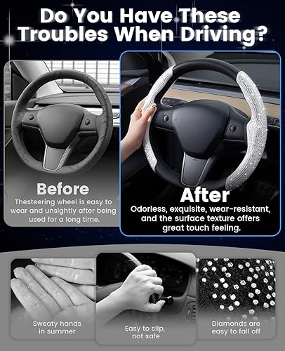 Miniatura 6 de Funda para volante de automóvil con diamantes de imitación brillantes con diamantes de imitación brillantes con diamantes de imitación, accesorios