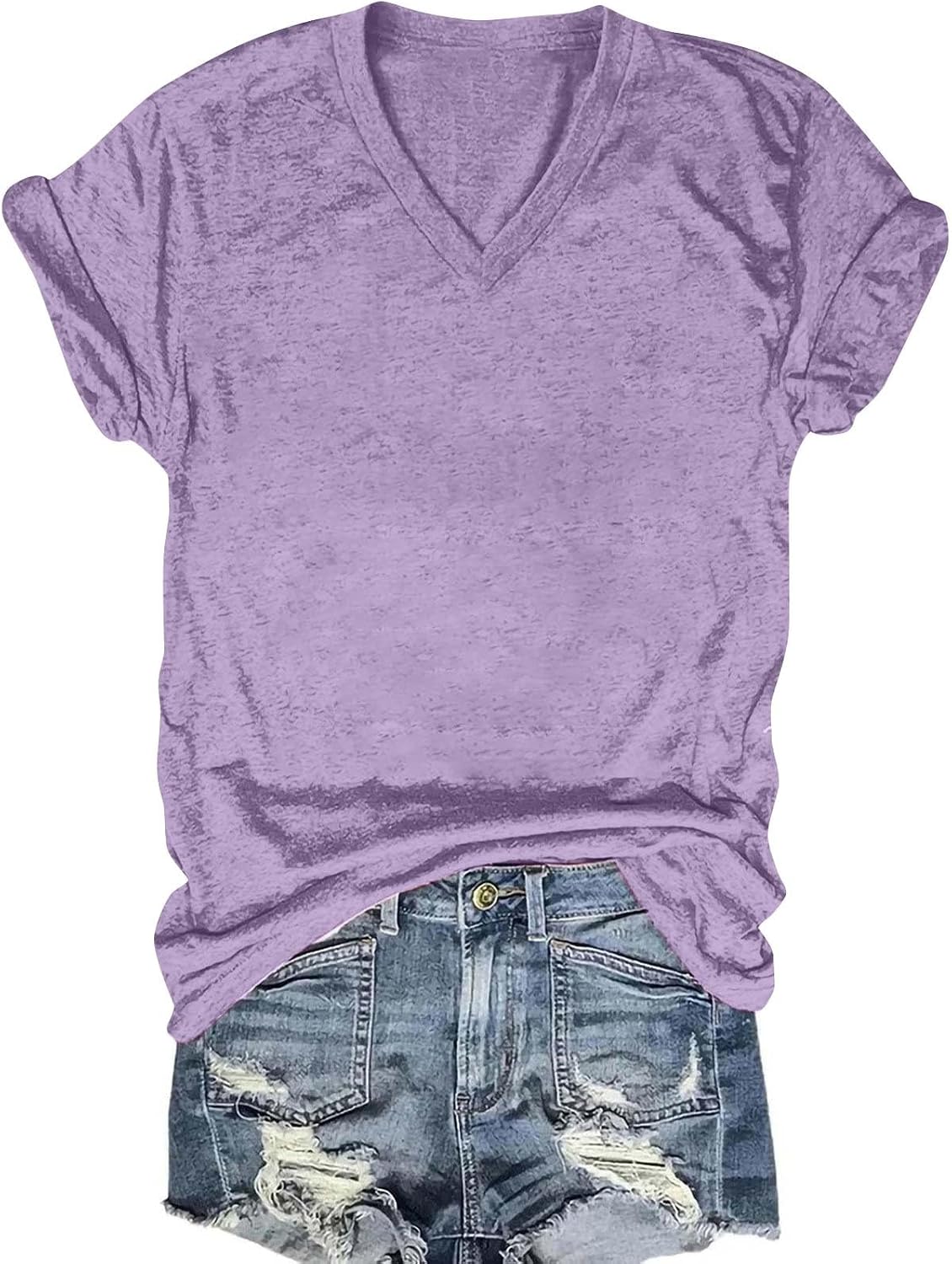 Summer Tops for Women Short Sleeve Lightweight Casual V Neck T Shirts Solid Color Basic Tees Soft Summer Loose Blouse