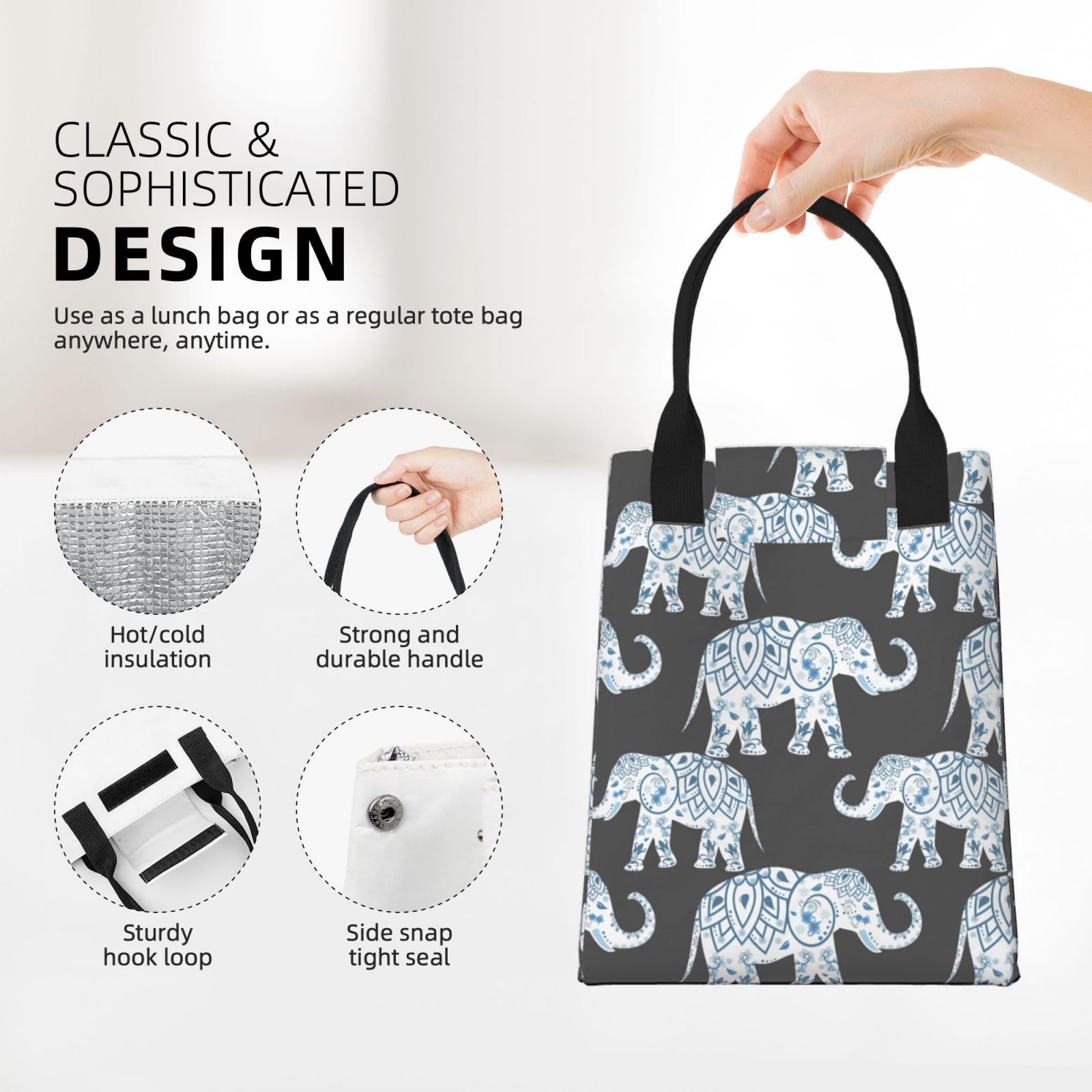 Borsa termica per il pranzo a forma di elefante, riutilizzabile, per adulti, ideale per lavoro, picnic e viaggi