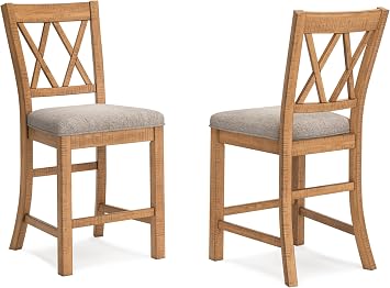 Signature Design by Ashley Havonplane Rustic Armless 25.63 Counter Height Upholstered Bar Stool with Foot Rest, Set of 2, Light Brown & Light Gray