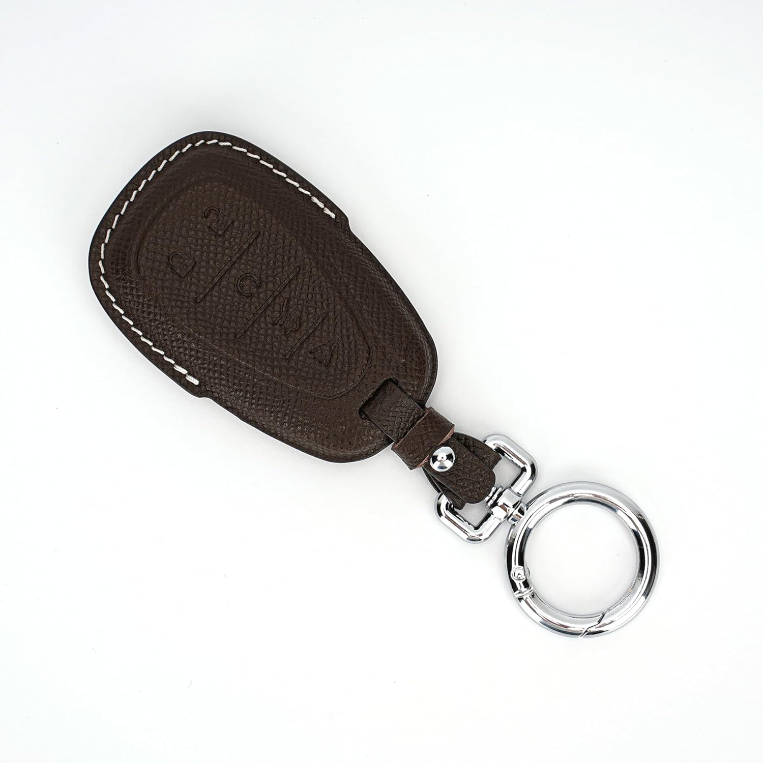 Leather Key Fob Cover Compatible with Chevy Equinox Malibu Camaro Cruze Blazer Traverse Tahoe Silverado (5 Buttons) (Dark Brown)