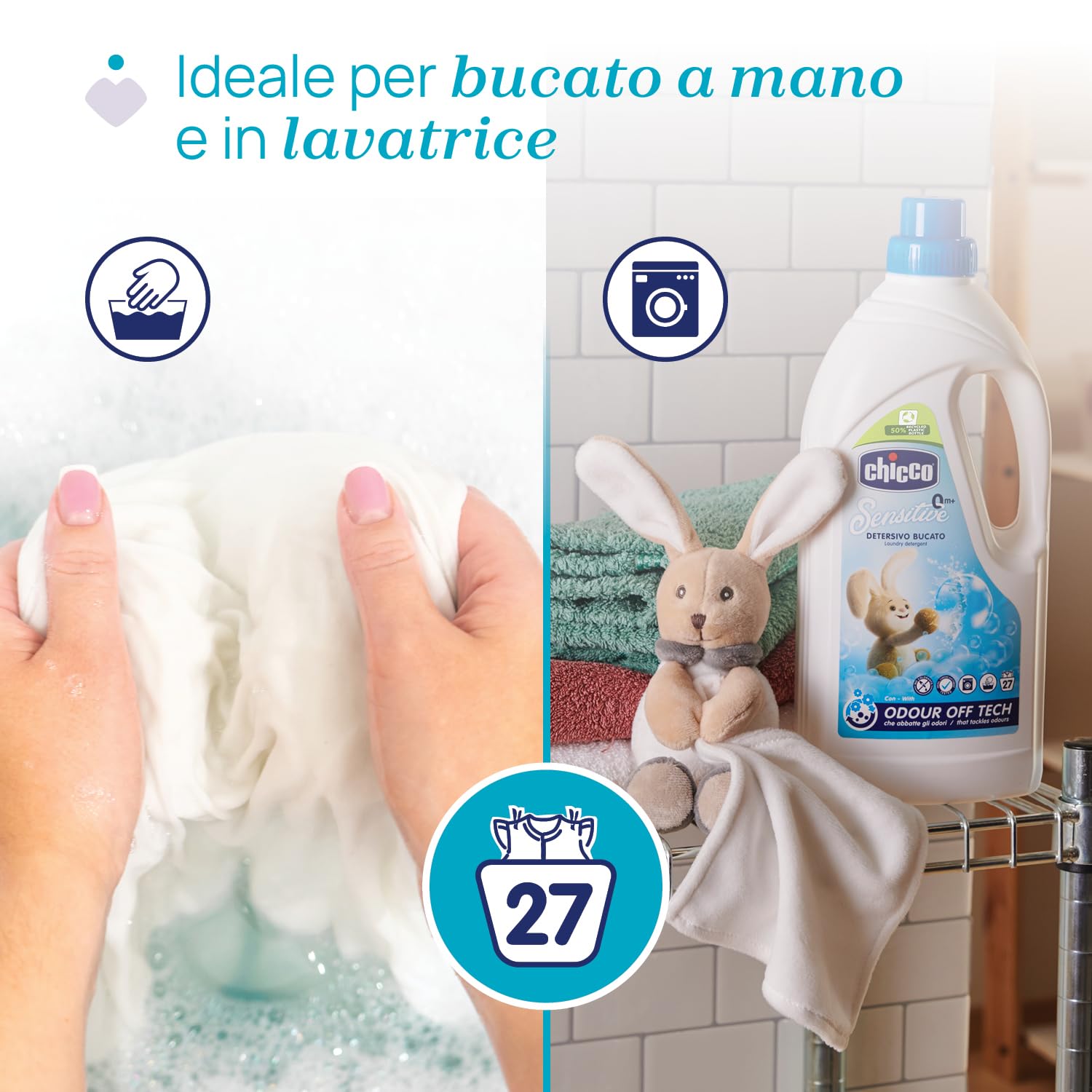 Artsana Chicco Sensitive Detersivo Bucato Ipoallergenico, rimuove Macchie e Odori, 0+ Mesi - 1.5 L