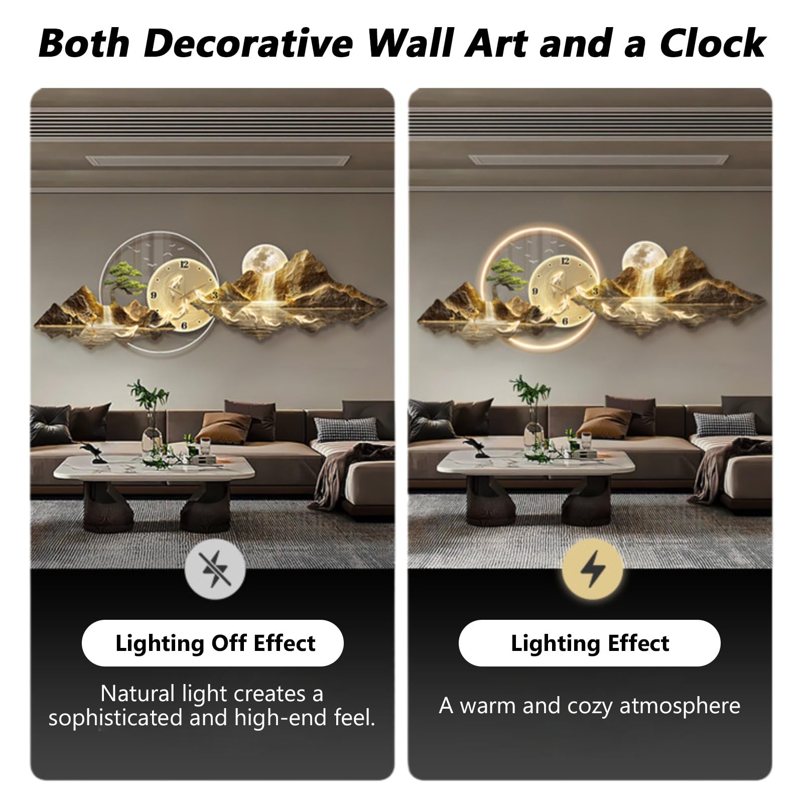 Reloj De Pared Decorativo 3D con Luz LED, Cuadro Decorativo Moderno para Colgar, Reloj Silencioso, Decoración De Pared para Salón Y Comedor(Blauw,50 * 150cm)