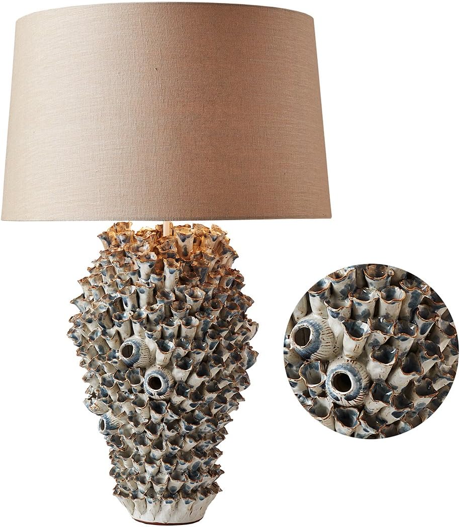 O’THENTIQUE Ceramic Table Lamp | Exquisite, Stand Out & Gorgeous | Coastal Theme, Barnacles Design | Modern Contemporary; Beige Shade Accent Lamp, Console Lamp for Bedside, End Table, Living Room