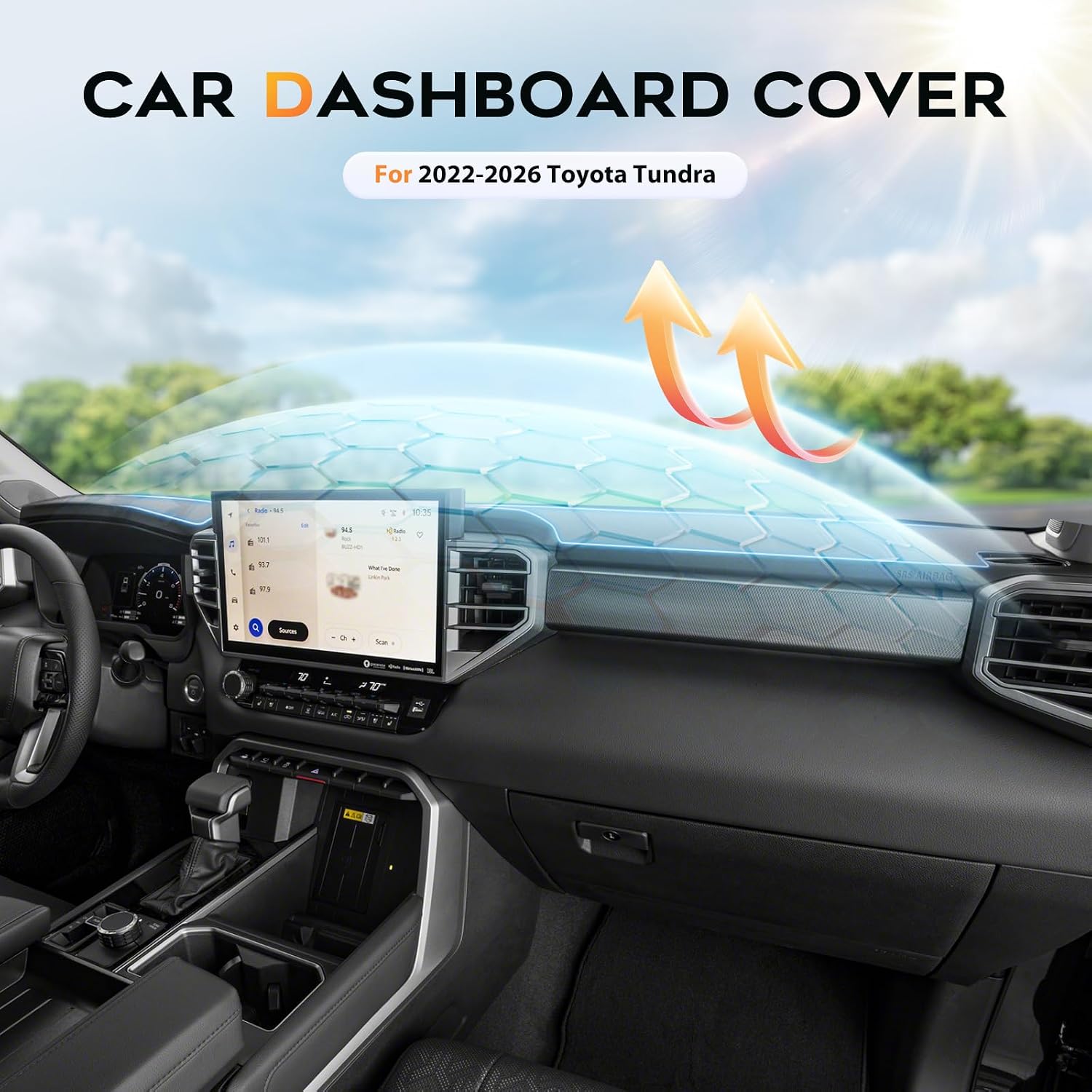 Sunsdrew Upgraded Gray Dashboard Cover for 2022-2026 Toyota Tundra Accessories,Custom Fit Dash Cover Mat Carpet Sunshade Pad UV Protection Anti-Glare Non-Slip【Sensor Friendly】