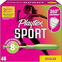 Playtex Sport Regular Tampons, Fragrance-Free 48ct - 360° Leak Defense & FlexFit for Active Women, Up to 8 Hours Protection