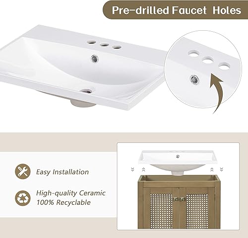 Miniatura 7 de Harper & Bright Designs Juego de tocador de baño de 24 pulgadas con fregadero, juego de tocador de lavabo individual con dos puertas y un cajón,