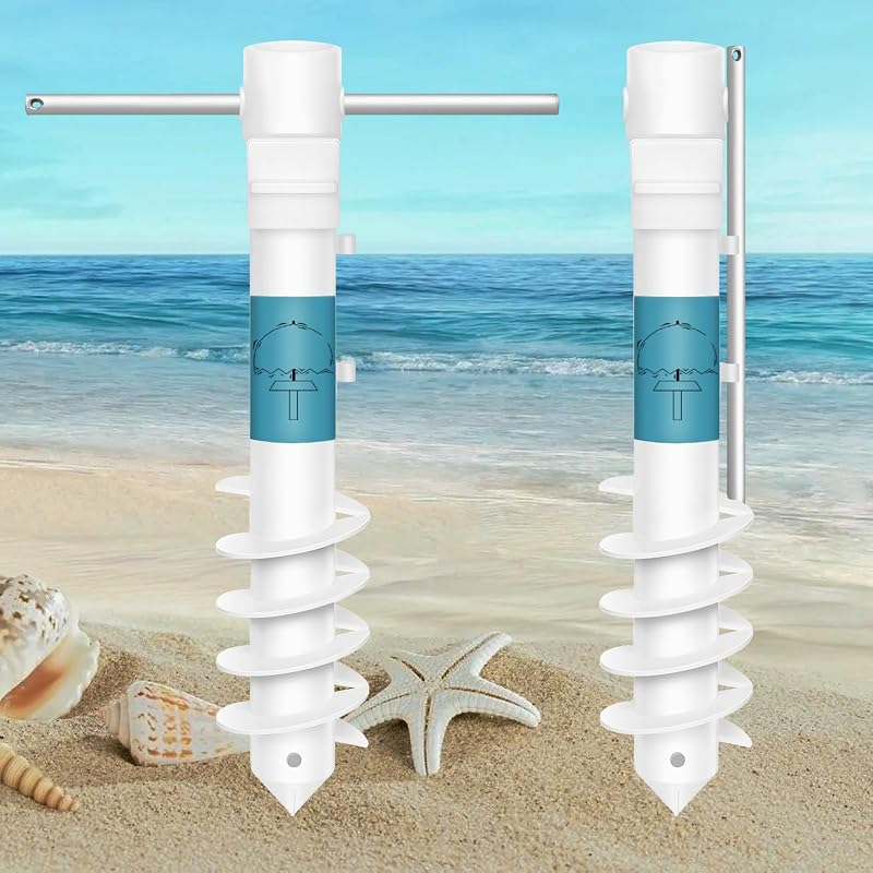 Paraguas de playa Anclaje de arena, 1 paquete Base de paraguas para exteriores con diseño de tornillo de 5 espirales y mango extraíble de acero inoxidable, soporte de paraguas de playa Soporte resistente a vientos fuertes Talla única para todos los paraguas