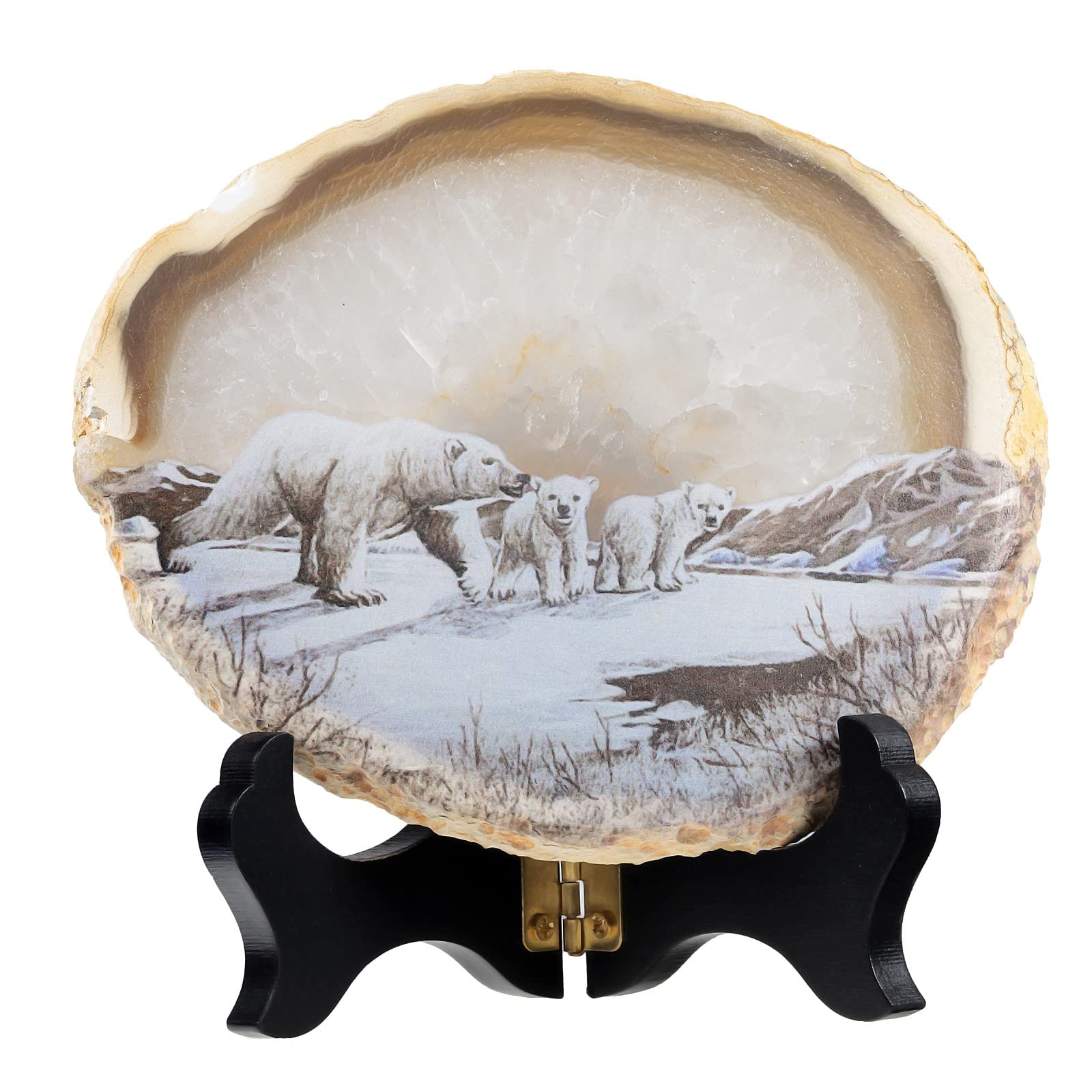 Geoda irregular de ágata decoración hogar Nupuyai rodajas piedra natural con oso polar
