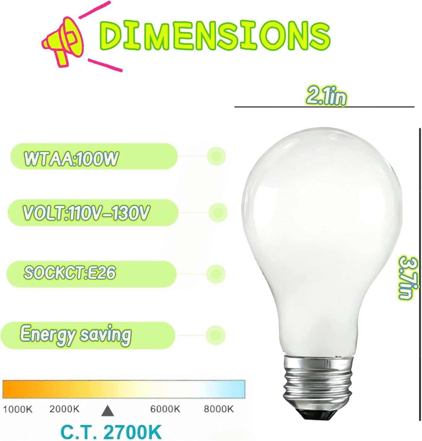 60 Watt Incandescent Light Bulbs, A19 Shatter Resistant Rough Service Light Bulb, E26 Medium Base, Soft White, 2 Pack
