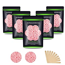 Auperwel Wax Beads for Hair Removal 1.1 lb (17.6 oz), Hard Wax Waxing Beads Kit for Sensitive Skin Brazilian, Face, Bikini, Eyebrow, Legs, Painless for Women Men, 5 packs with 10 Sticks