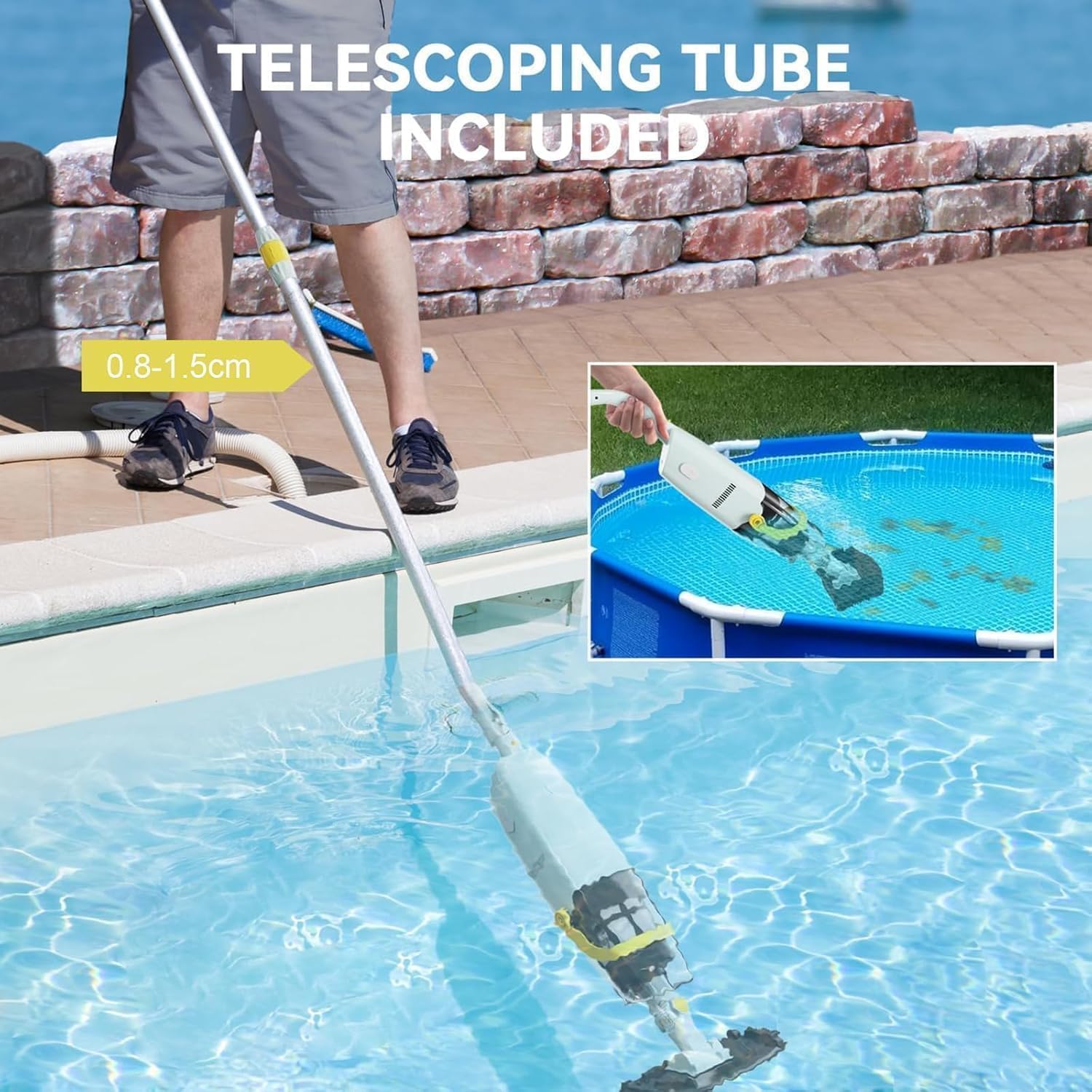 Lydsto S1 Aspirapolvere per Piscina Senza Fili con Asta Telescopica, Aspiratore Piscina a Batteria Lavora 60 Minuti, Aspirazione 18GPM, per Piscine fuori terra SPA