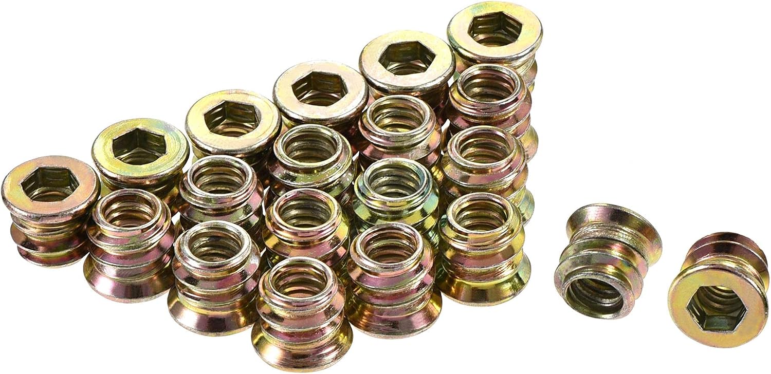 sourcing map 1/4"-20x10mm Threaded Insert Nuts Hex Socket Drive for Wood Furniture 60pcs