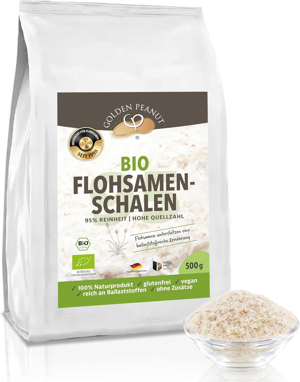 psylliumschillen BIO 500 g – 95% zuiverheid, India, vezelrijk, glutenvrij, veganistisch, natuurproduct