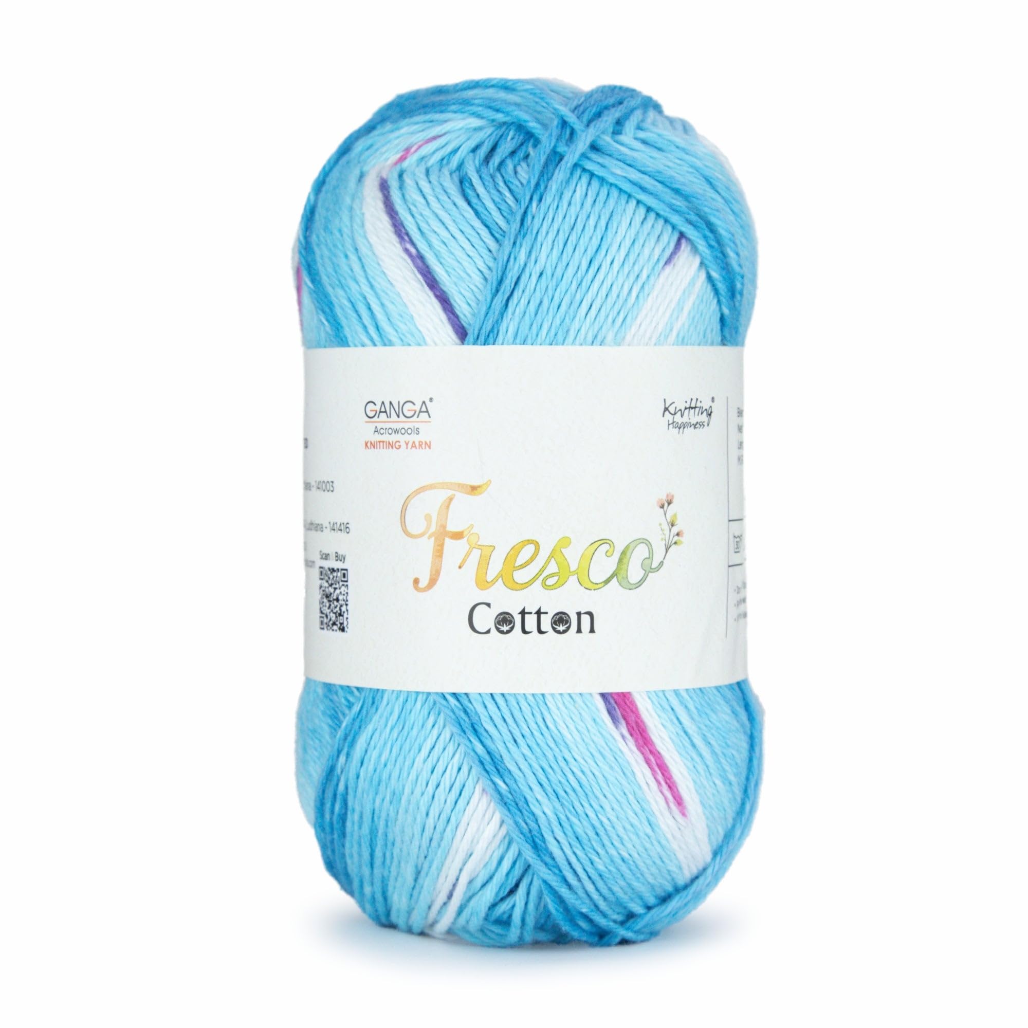 Ganga Acrowools Cotton Delight, Dk Weight Cotton Yarn, Oekotex Class L Certified 100G, 169M (RC003 - Blue)