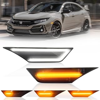 Bestview 2Pcs LED Side Marker Lights for 10th Gen Honda Civic 2016-2021: White Side Marker&Dynamic Amber Sequantial Turn Signal Light, Front Side Indicator Fender Lamp, Smoked Lens Sidemarker Light