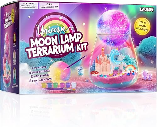 Regalos de terrario de unicornio para niños, kit de manualidades de terrario iluminado con lámpara de luna de bricolaje, juguetes de unicornio para