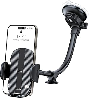 APPS2Car Cell Phone Holder for Car Dashboard Windshield Phone Mount for Car Long Arm Car Phone Holder Mount Strong Suction Cup Anti-Shake Stabilizer Compatible for iPhone, Samsung, All Smartphones