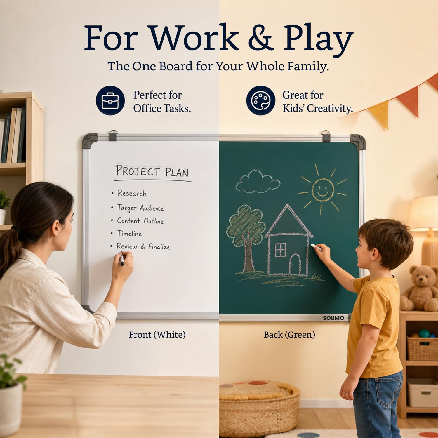 Amazon Brand - Solimo Aluminium Whiteboard and Chalkboard (1.5 x 2 feet) 1