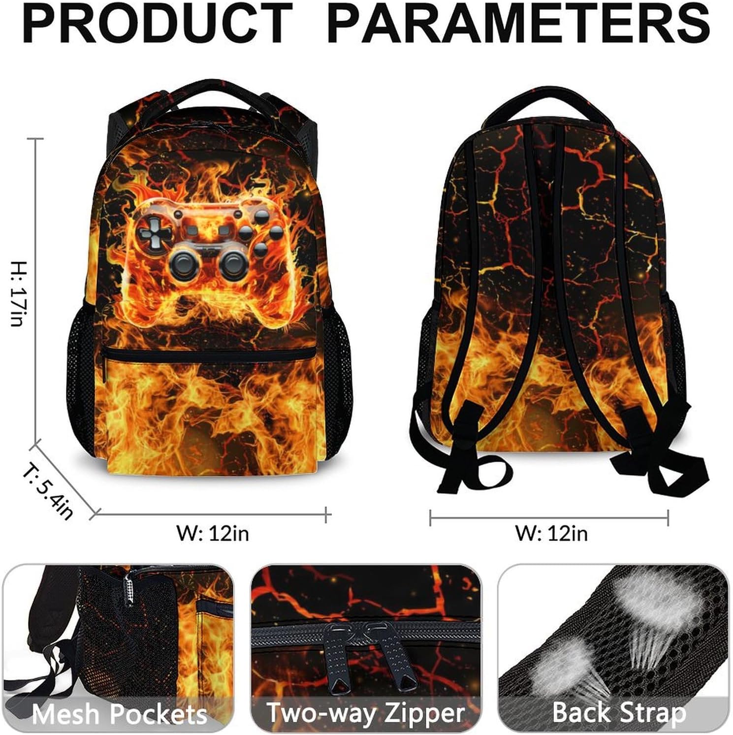 Backpack for Boys School, Gamer Schoolbag for Kids Teen Boys Kindergarten Elementary Primary Middle College, 17 Inch Large Capacity Durable Gaming Bookbag