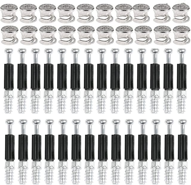 50Pcs Furniture Hardware Fixing Screws Set, Bolts Fixing Dowels Furniture Cabinet Connector with Dowel Bolts Nut Locking Cam for Furniture Wardrobe Drawer