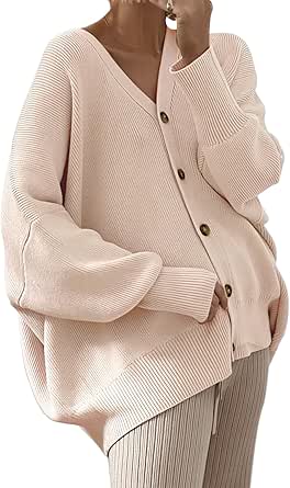 ANRABESS Women's Cardigan 2023 Open Front Oversized Button Lightweight Long Sleeve v Neck Knit Loose Sweaters Fall Outwear