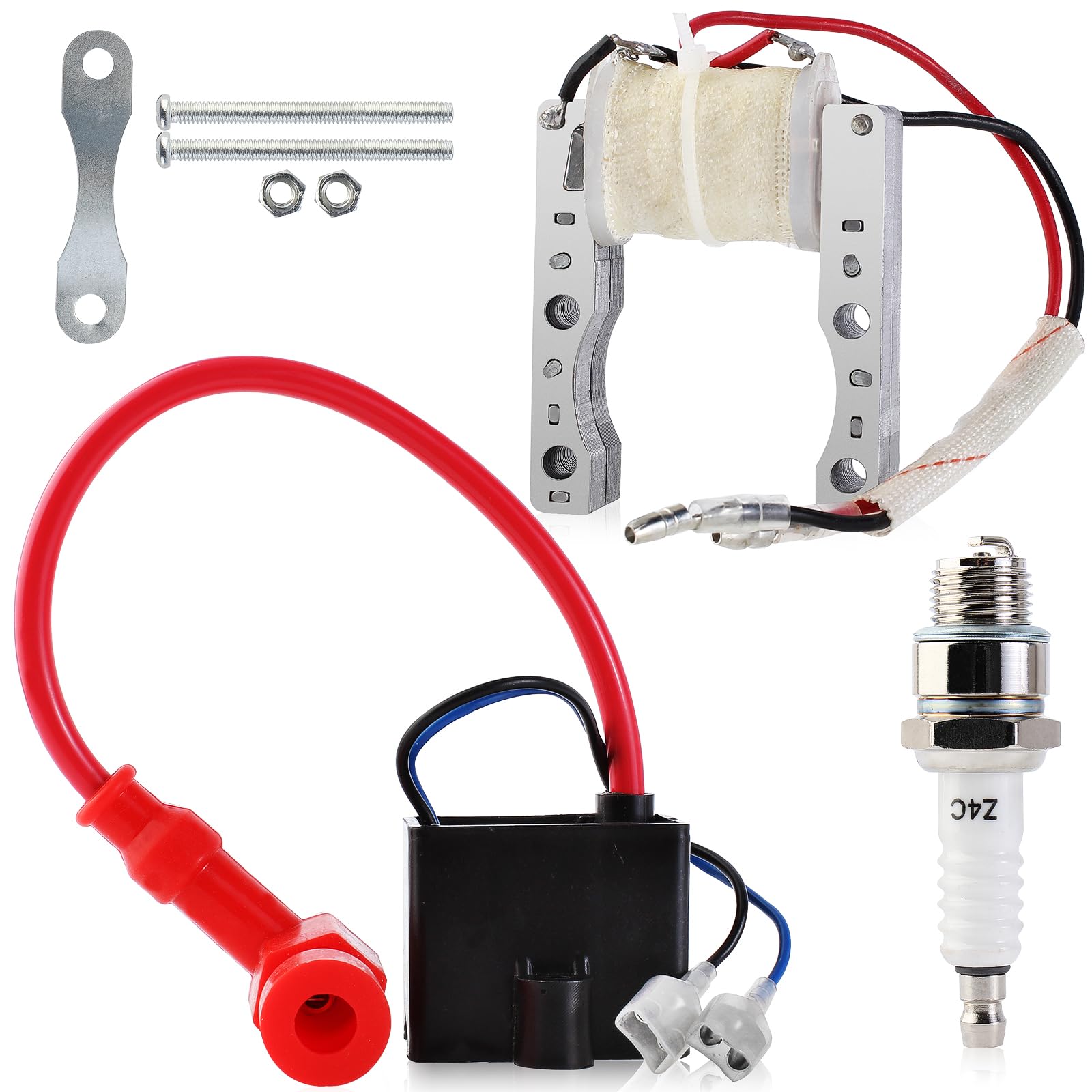– High Performance 2-Wire Magneto Coil Kit with CDI Ignition Coil Spark Plug Compatible for 49cc - 50cc 60cc 66cc 80cc 2-stroke Engines Motorized Bicycle Motor Bike ATV Quad Scooter