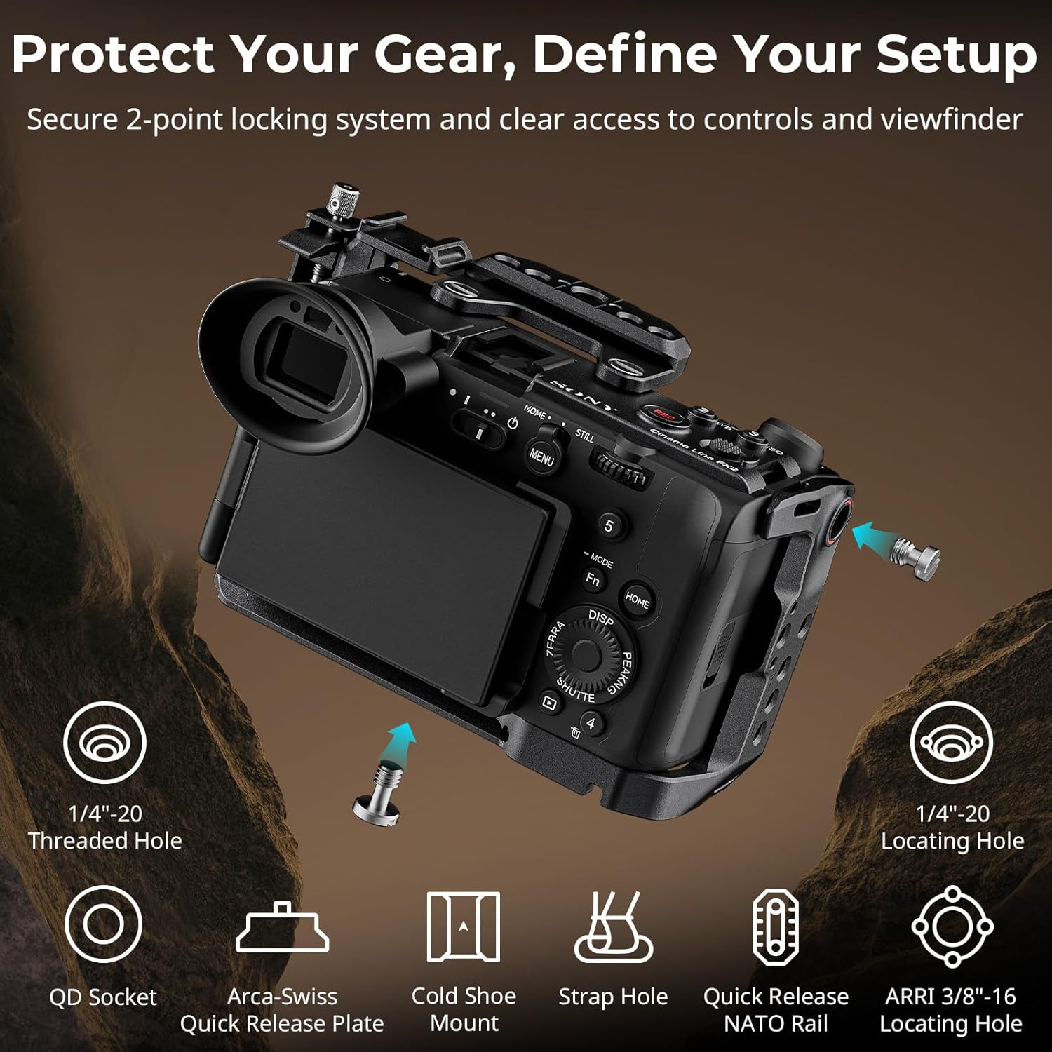 SMALLRIG Camera Cage Kit for Sony FX2, HawkLock Quick Release Cage with Top Handle, Wrist Strap and Cable Clamp for HDMI,Built in NATO Rail/QR Plate for Arca, Compatible with Original XLR Handle