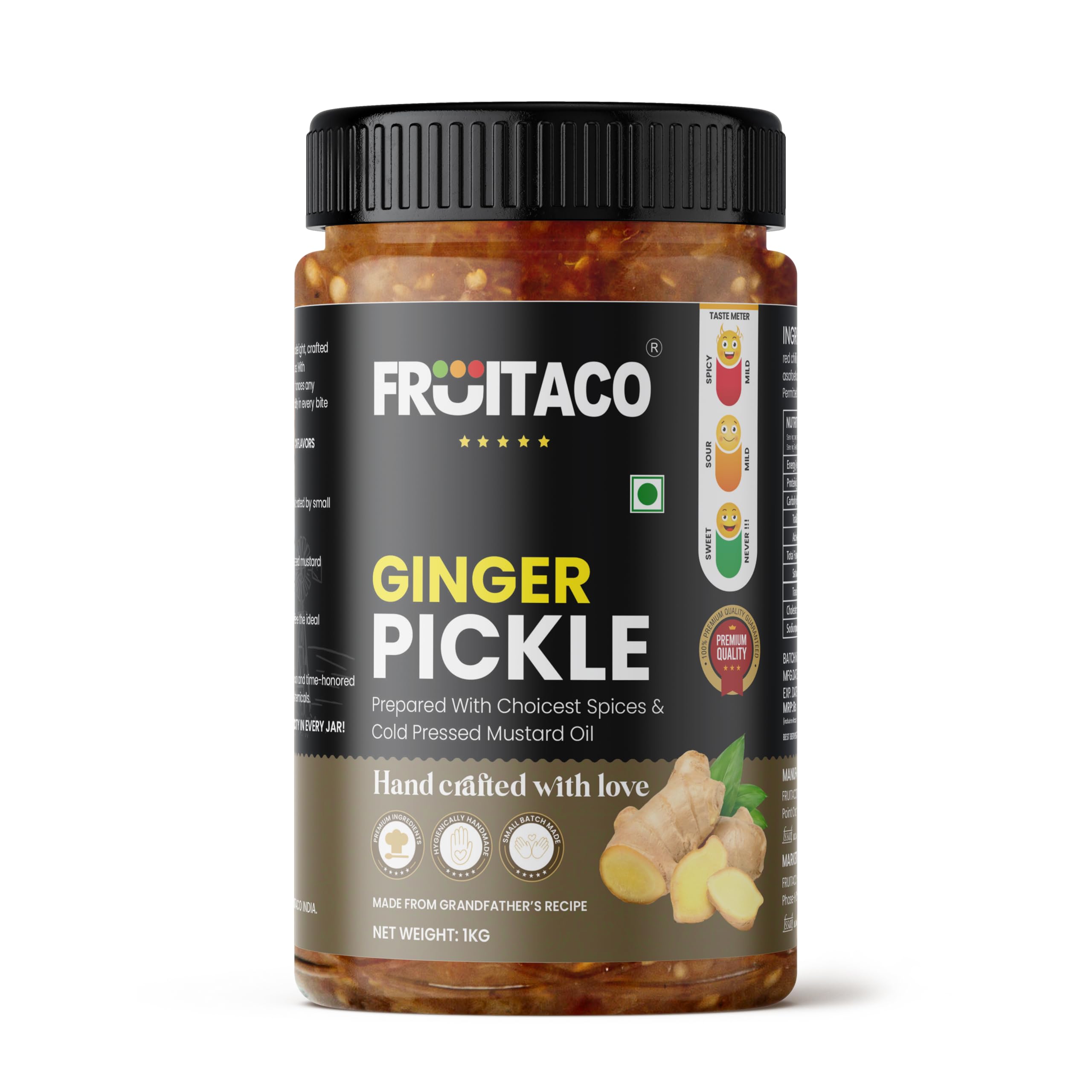 Fruitaco Ginger Pickle – Authentic Indian Pickle with Tangy and Spicy Flavor | Perfect Side for Meal (1 Kg, Ginger Pickle)